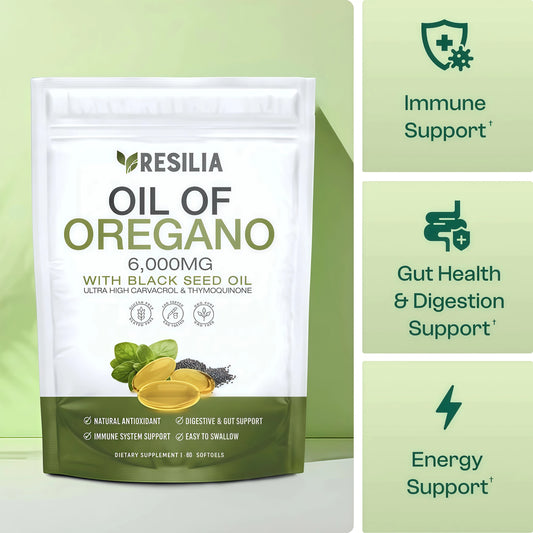 Resilia Oil Of Oregano Softgels with Black Seed Oil - 60 Softgels | Non-GMO, Gluten-Free and Soy-Free
